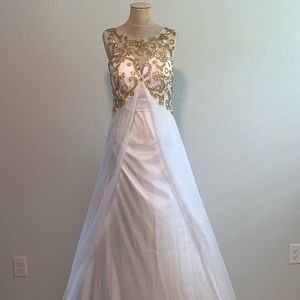 White Silk & Chiffon Evening Gown